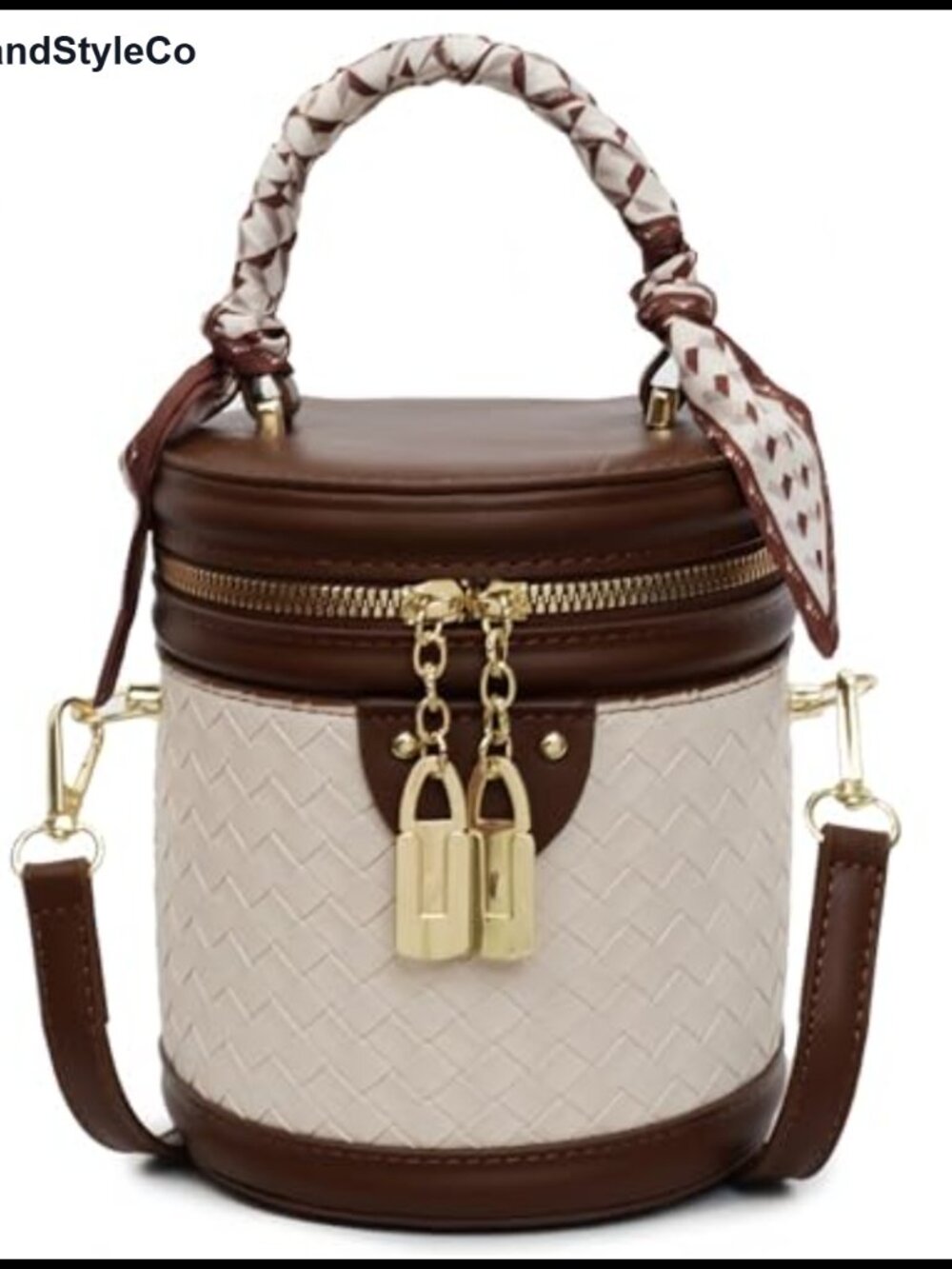 Woven Vegan Leather Mini Bucket Crossbody Bag
